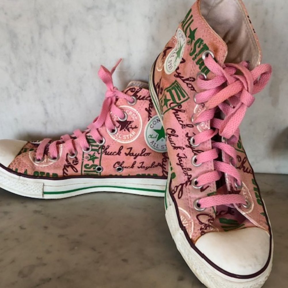 CHUCK TAYLOR ALL STAR CONVERSE Script Ltd Ed High Tops Pink Green Unisex…